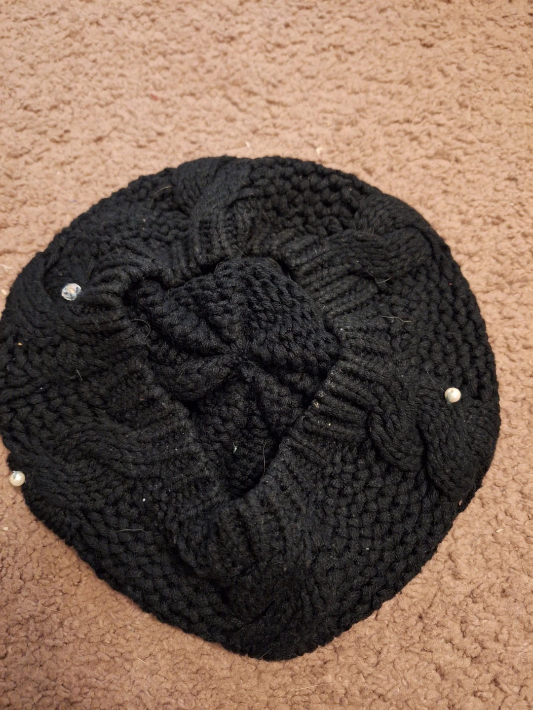 Black Knit Beret with Pearl Accents - photo 2