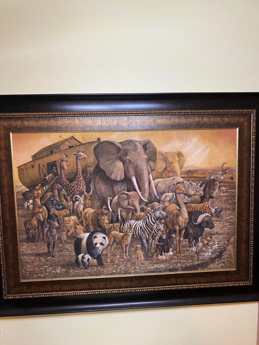 Framed Noah's Ark Animal Painting
