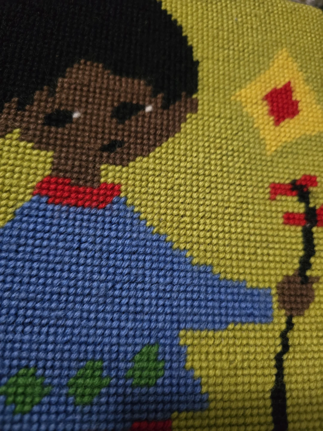 Handmade Needlepoint Art - Girl  with Flowers Boy kite - photo 3