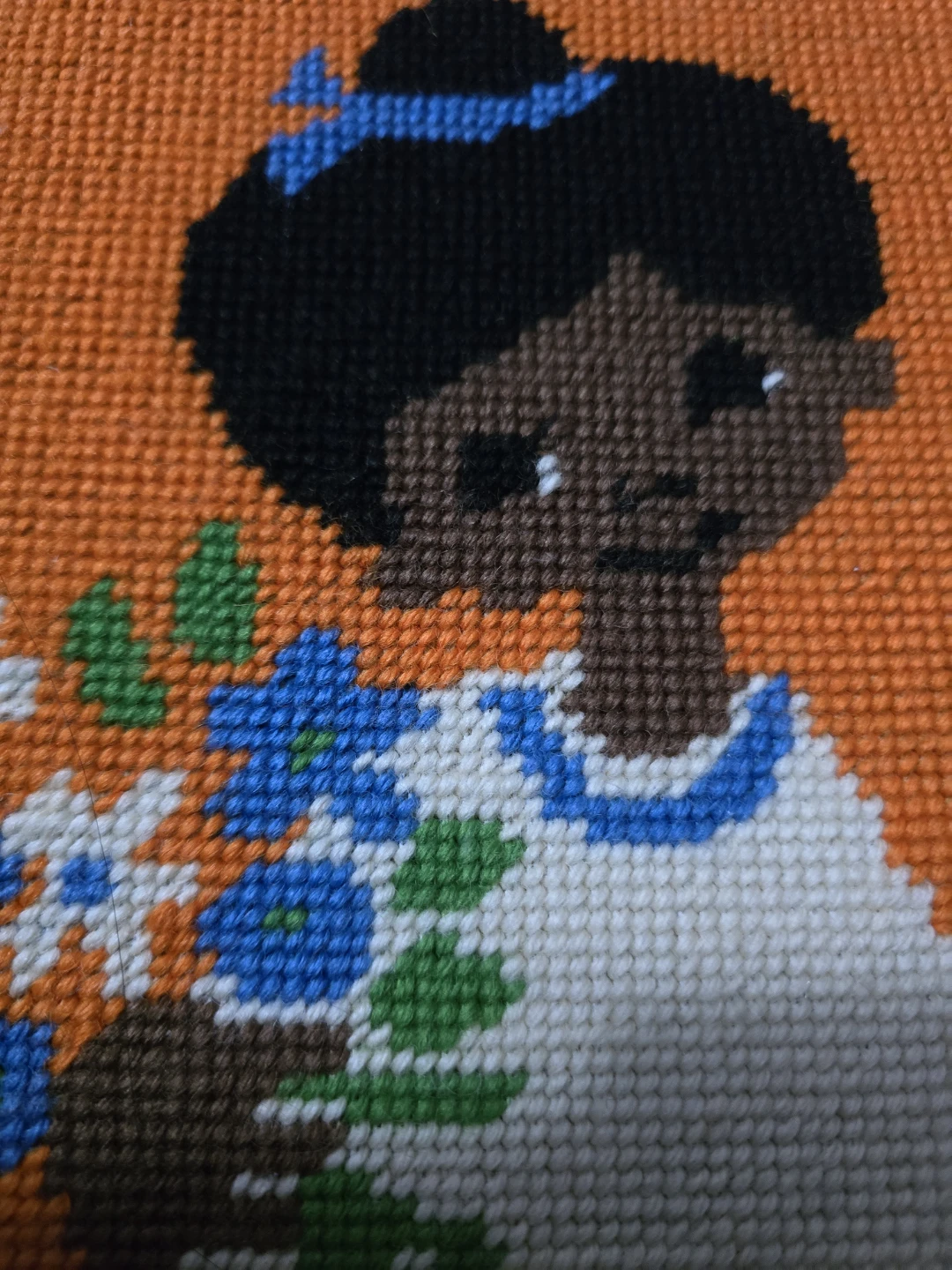 Handmade Needlepoint Art - Girl  with Flowers Boy kite - photo 4