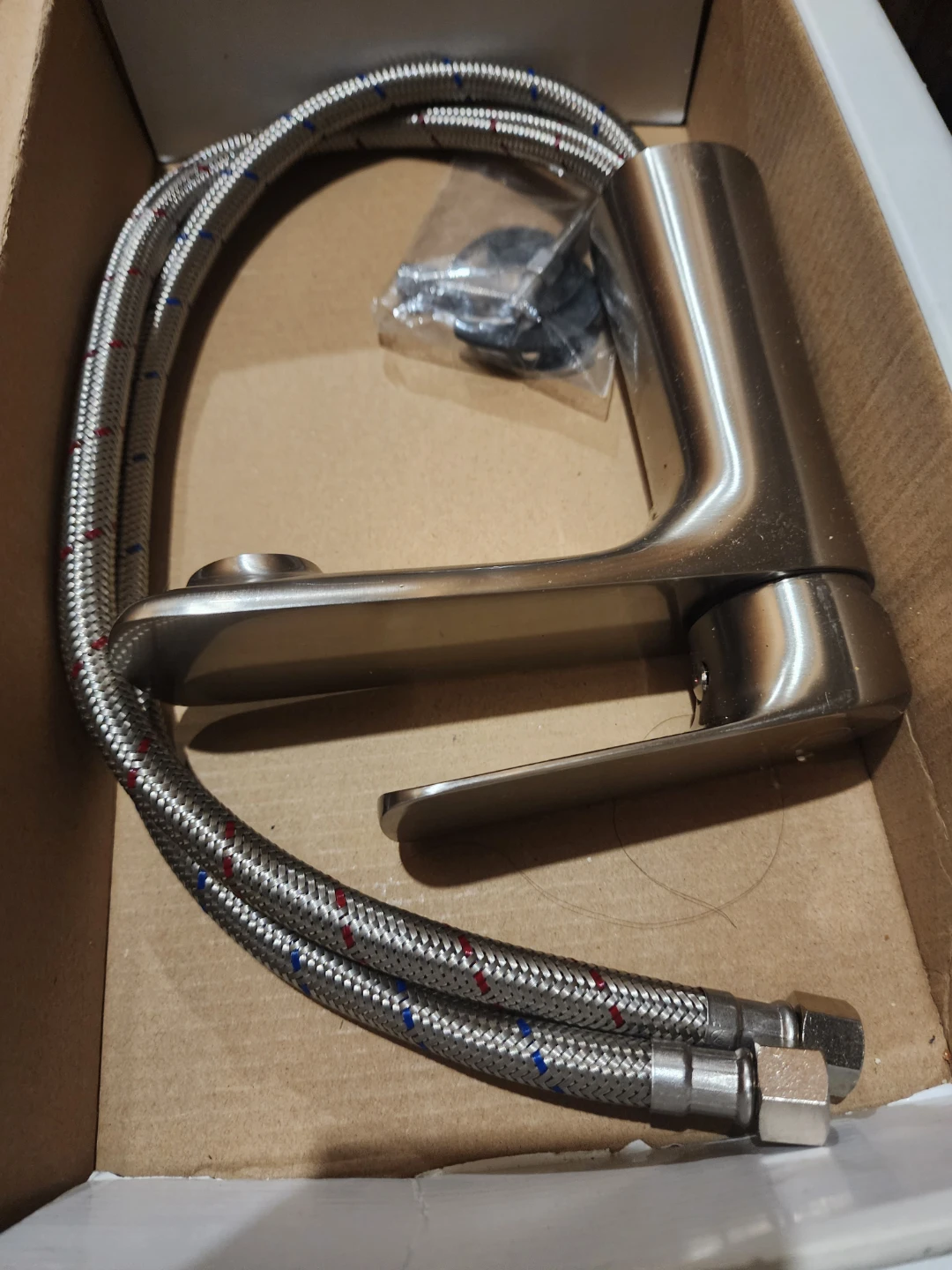 Brushed Nickel Kitchen Faucet with Flexible Hoses