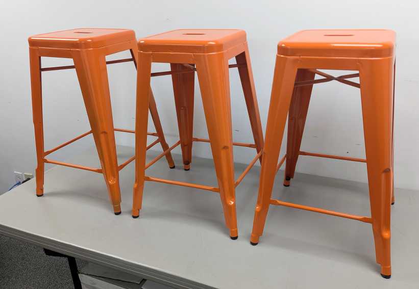 3 x Orange Bar Stools, 26" Tall