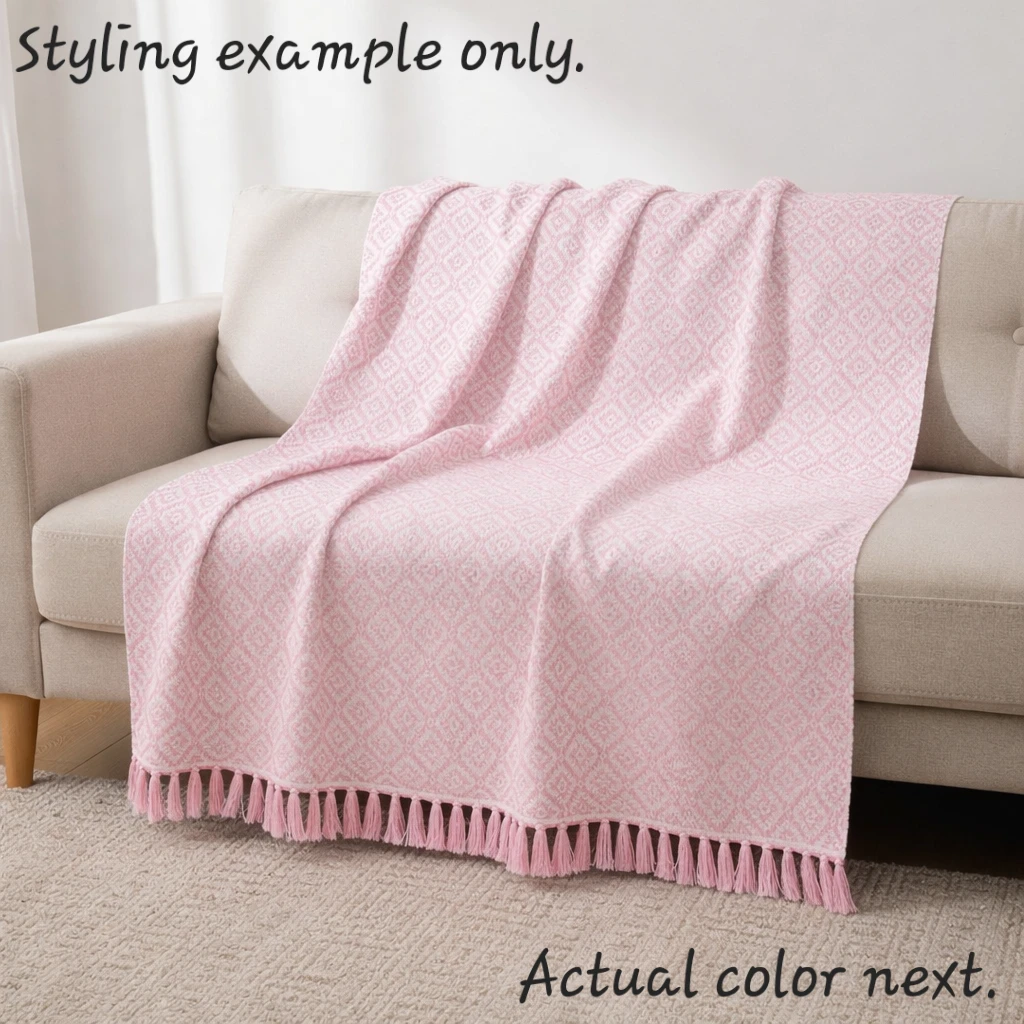 Handwoven cotton blanket - Light  Pink