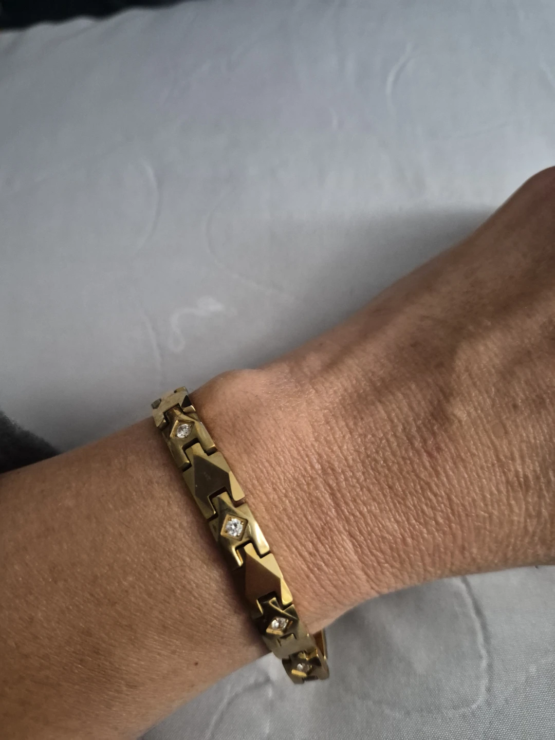 Gold-tone Link Bracelet with Clear and Black Stones - photo 2