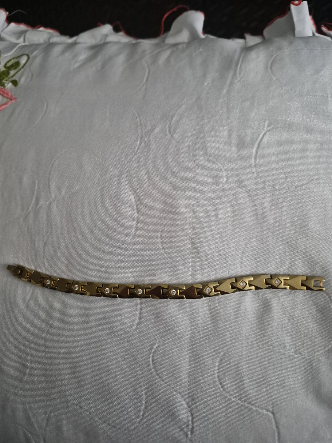 Gold-tone Link Bracelet with Clear and Black Stones - photo 3