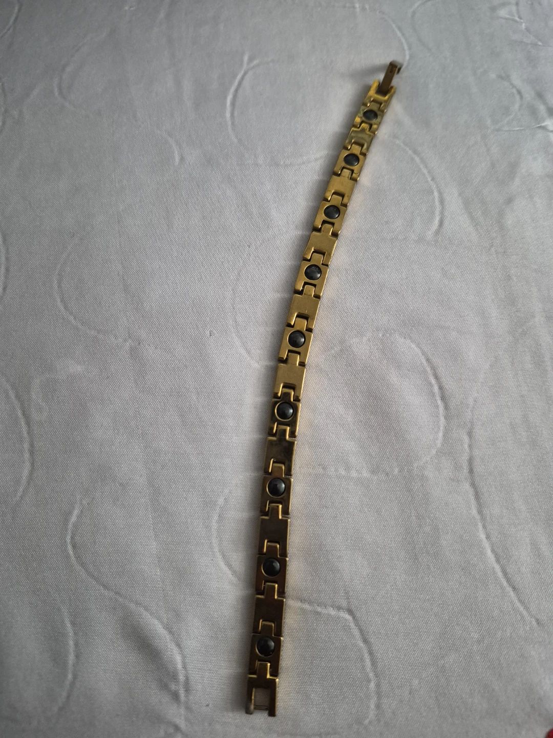 Gold-tone Link Bracelet with Clear and Black Stones - photo 4