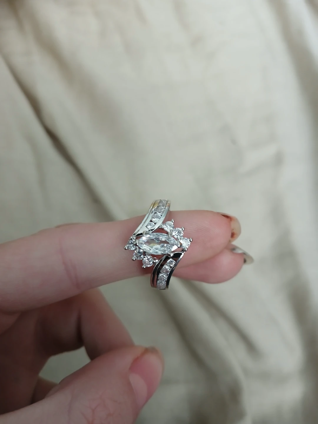 Marquise & Round Cut 925 Silver And Moissanite Ring