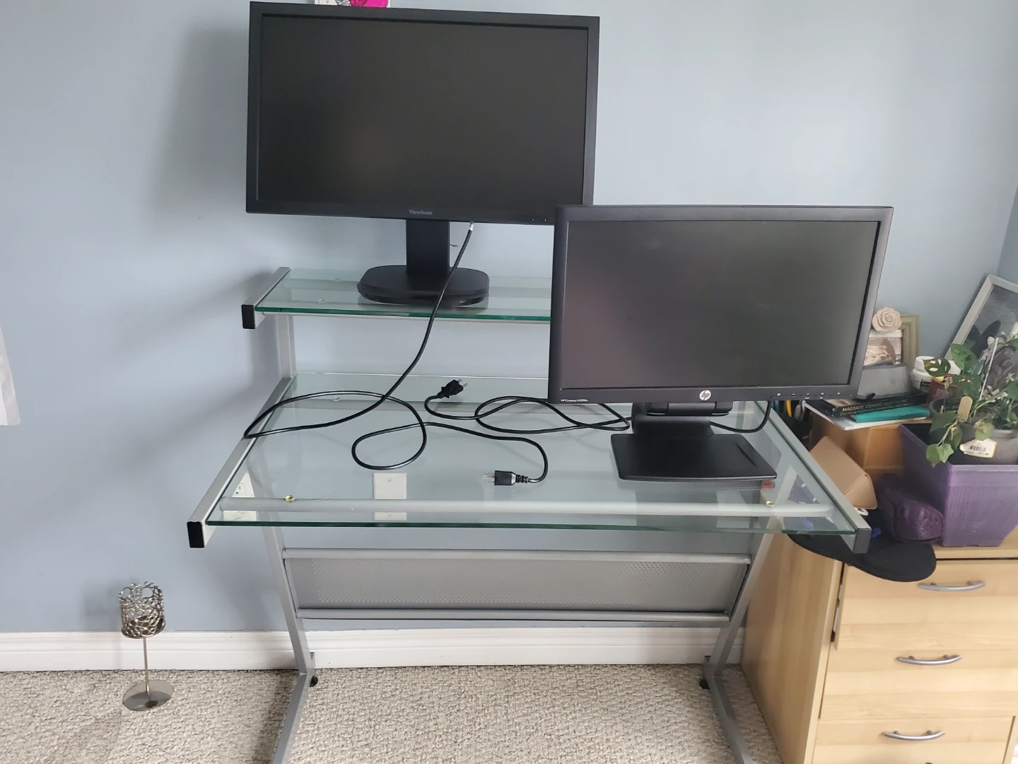Glass Computer Desk with Shelve. - photo 2
