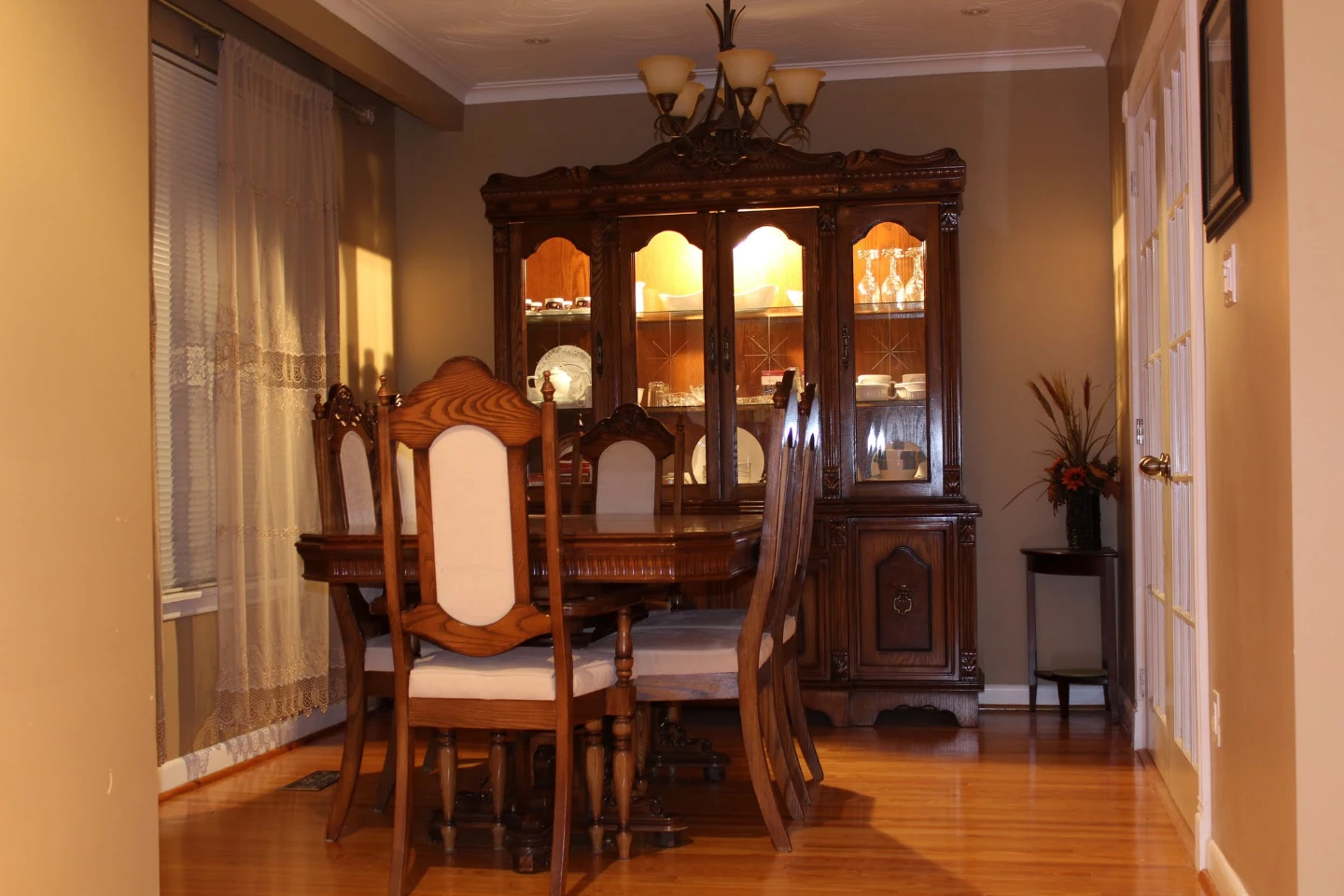 Vintage Wooden China Cabinet with Glass Doors