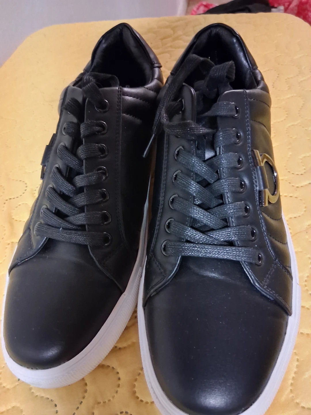 Black Leather Sneakers with Gancini Buckle