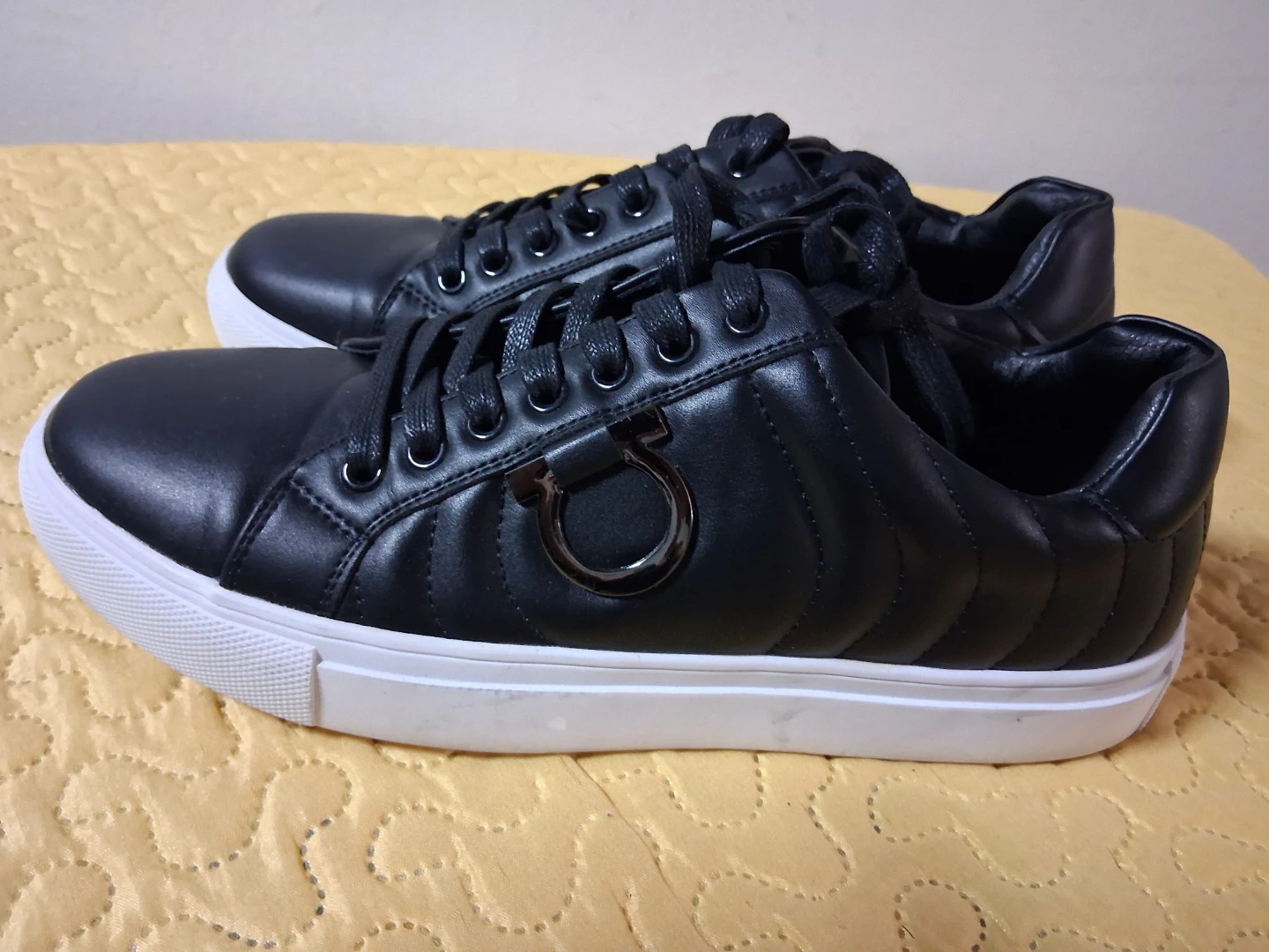 Black Leather Sneakers with Gancini Buckle - photo 2