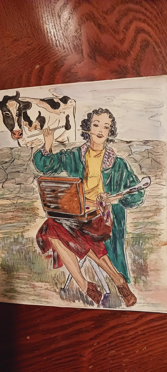 Antique  1930s Artwork Colorful Drawing - photo 4
