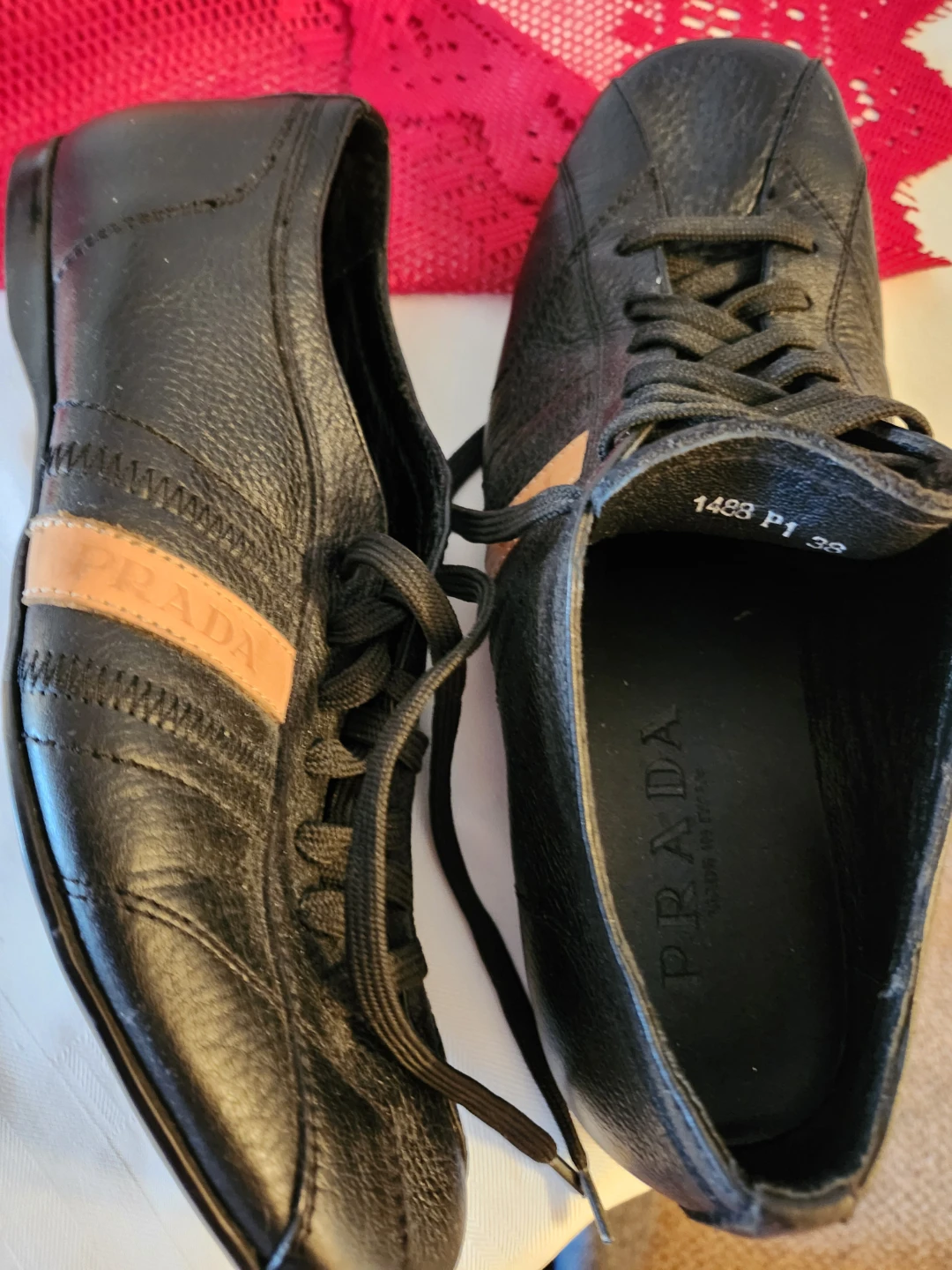 Prada Black Leather Sneakers Size 38
