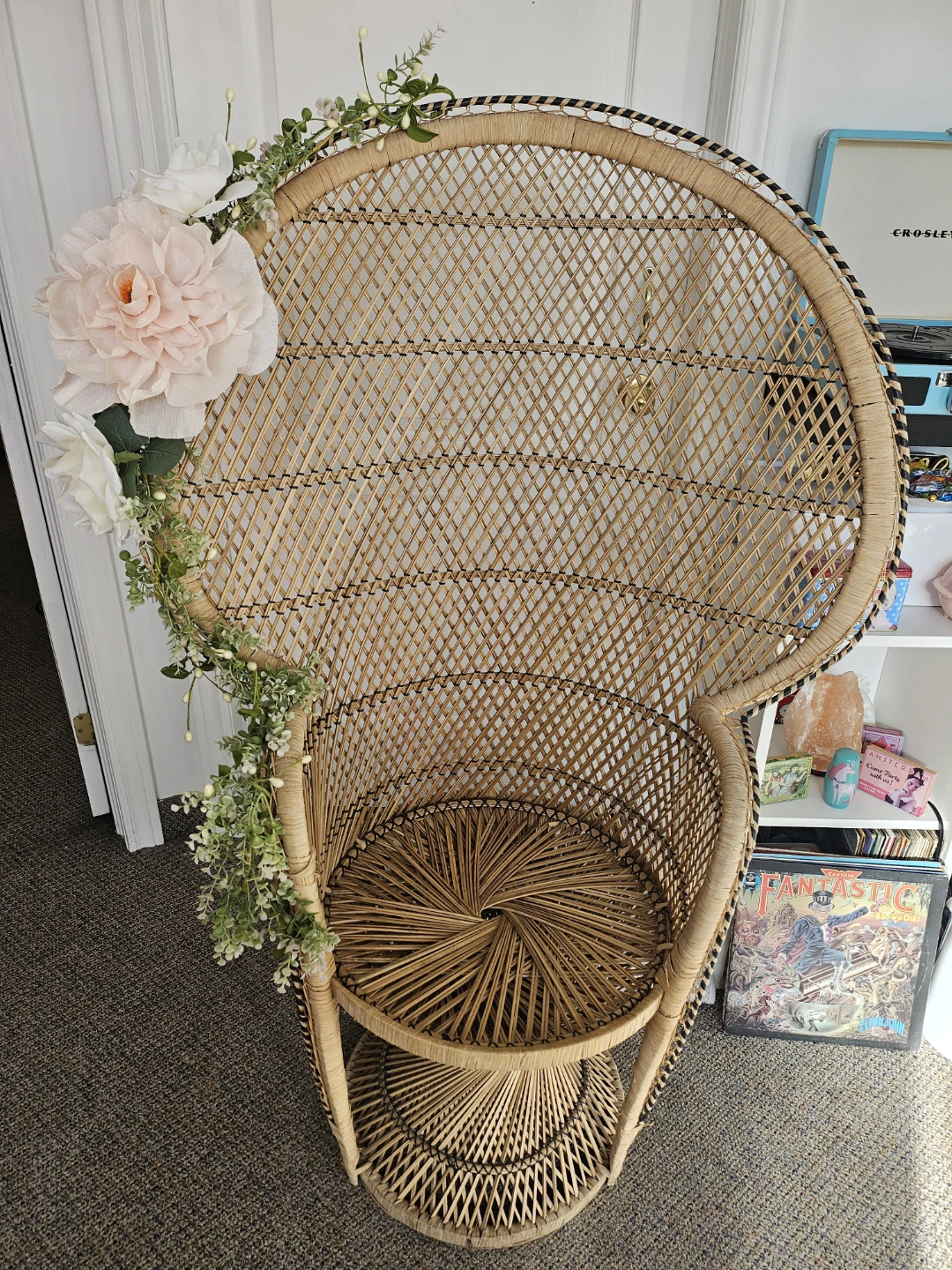 Wicker Peacock Chair with Faux Floral Garland - photo 2