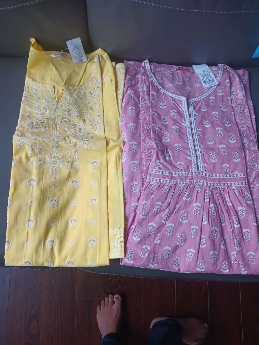 Set of 2 Women's Kurtis - Yellow and Pink