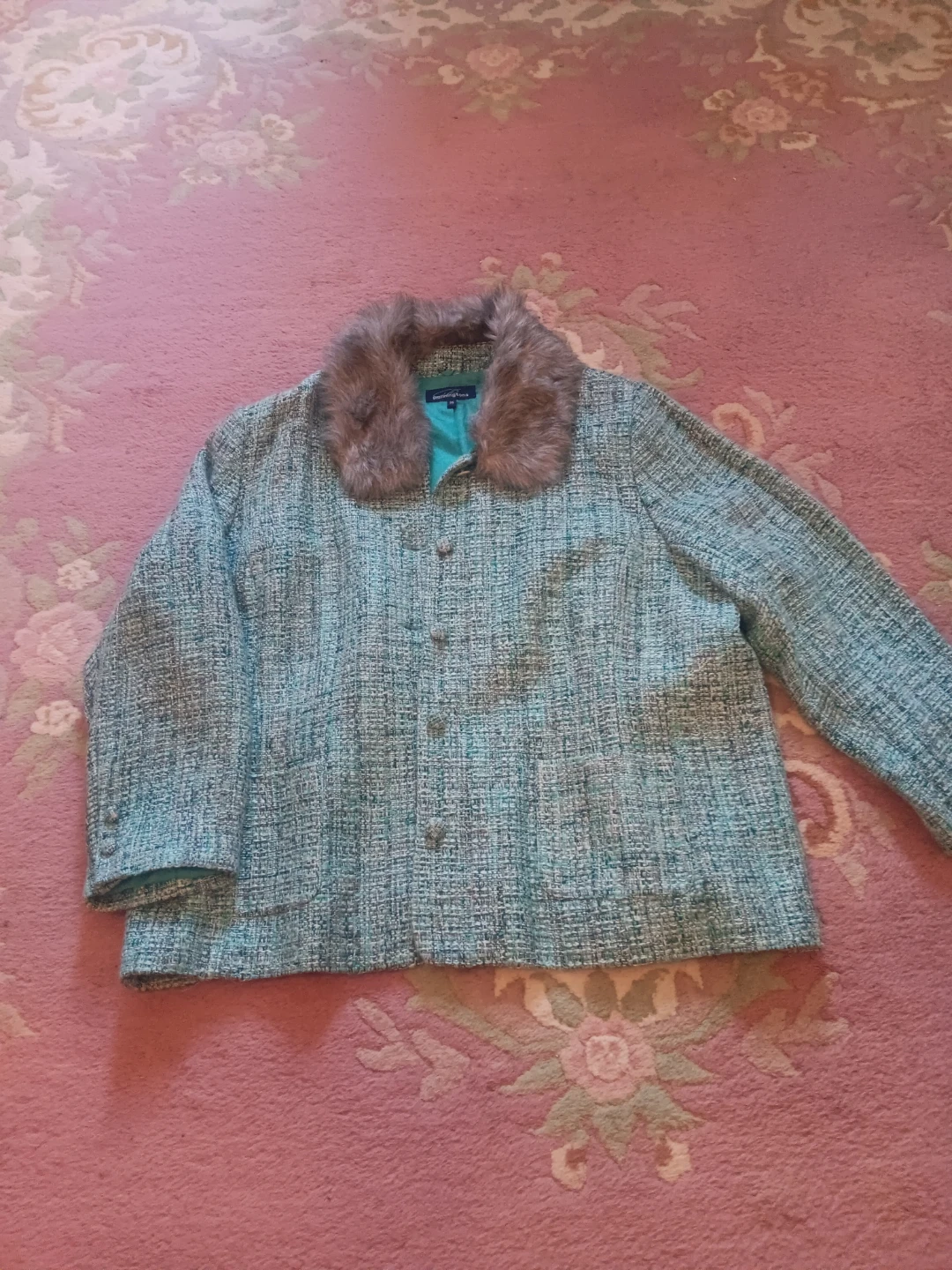 St. John's Bay Tweed Jacket with Faux Fur Collar