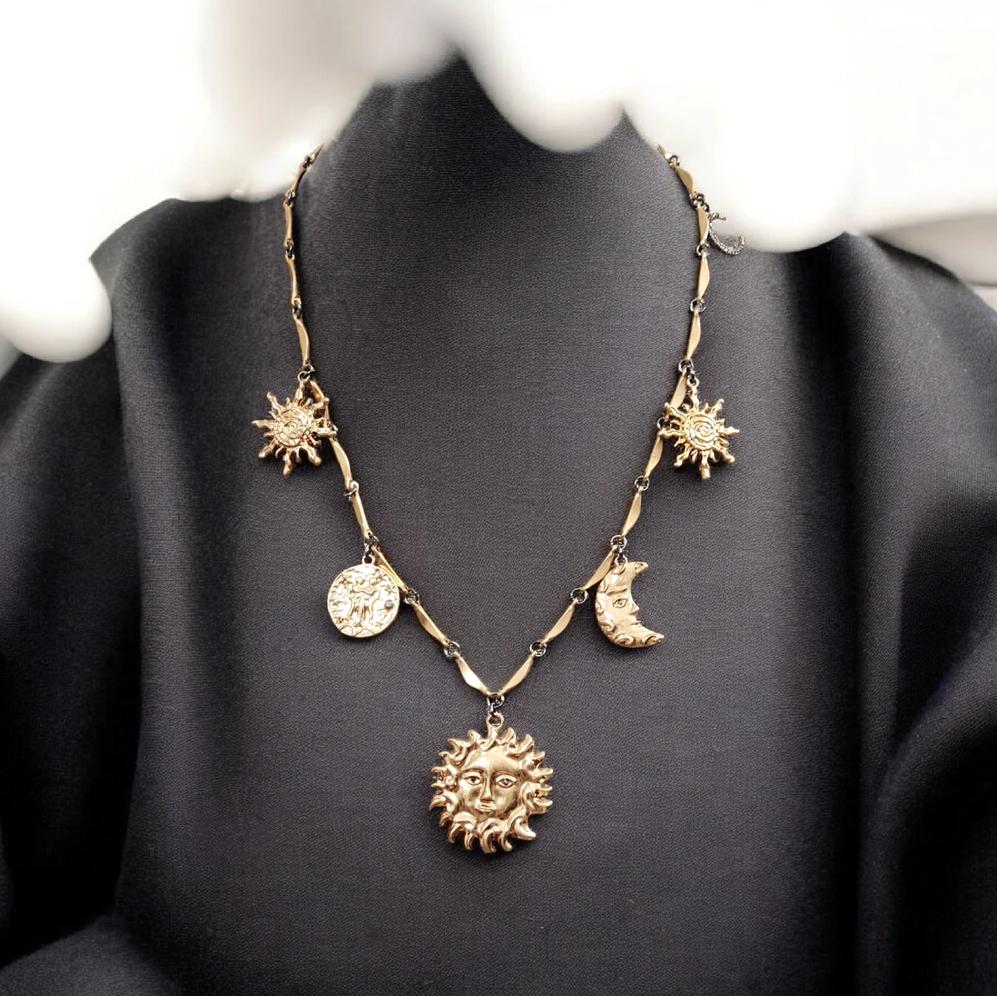 ZARA Gold Tone Sun Moon Charm Necklace