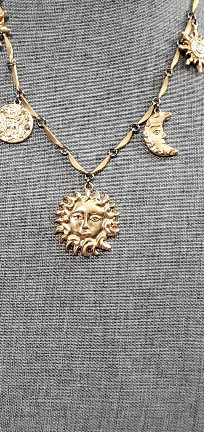 ZARA Gold Tone Sun Moon Charm Necklace - photo 4