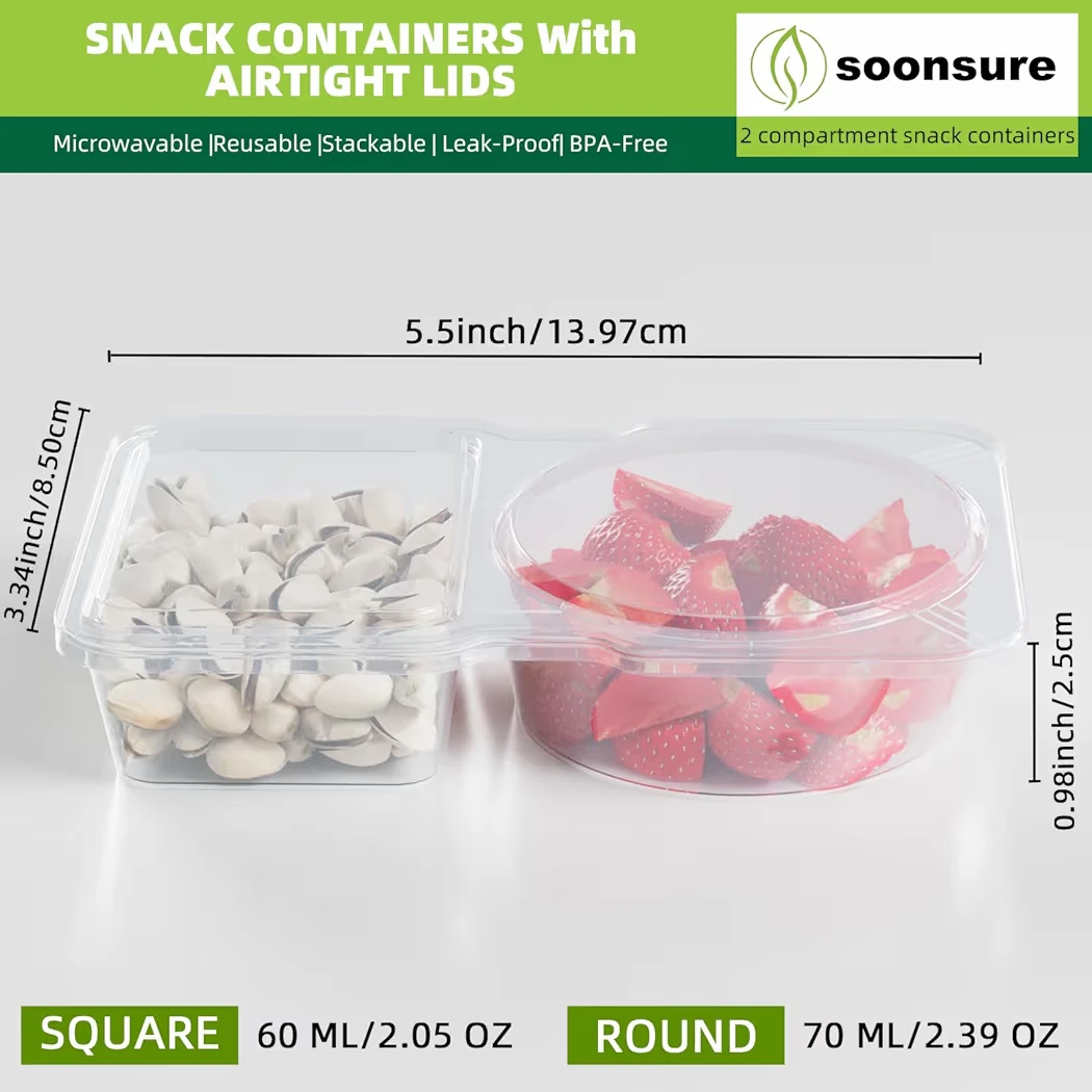 Soonsure 2 Compartment Snack Containers with Airtight Lids - photo 2