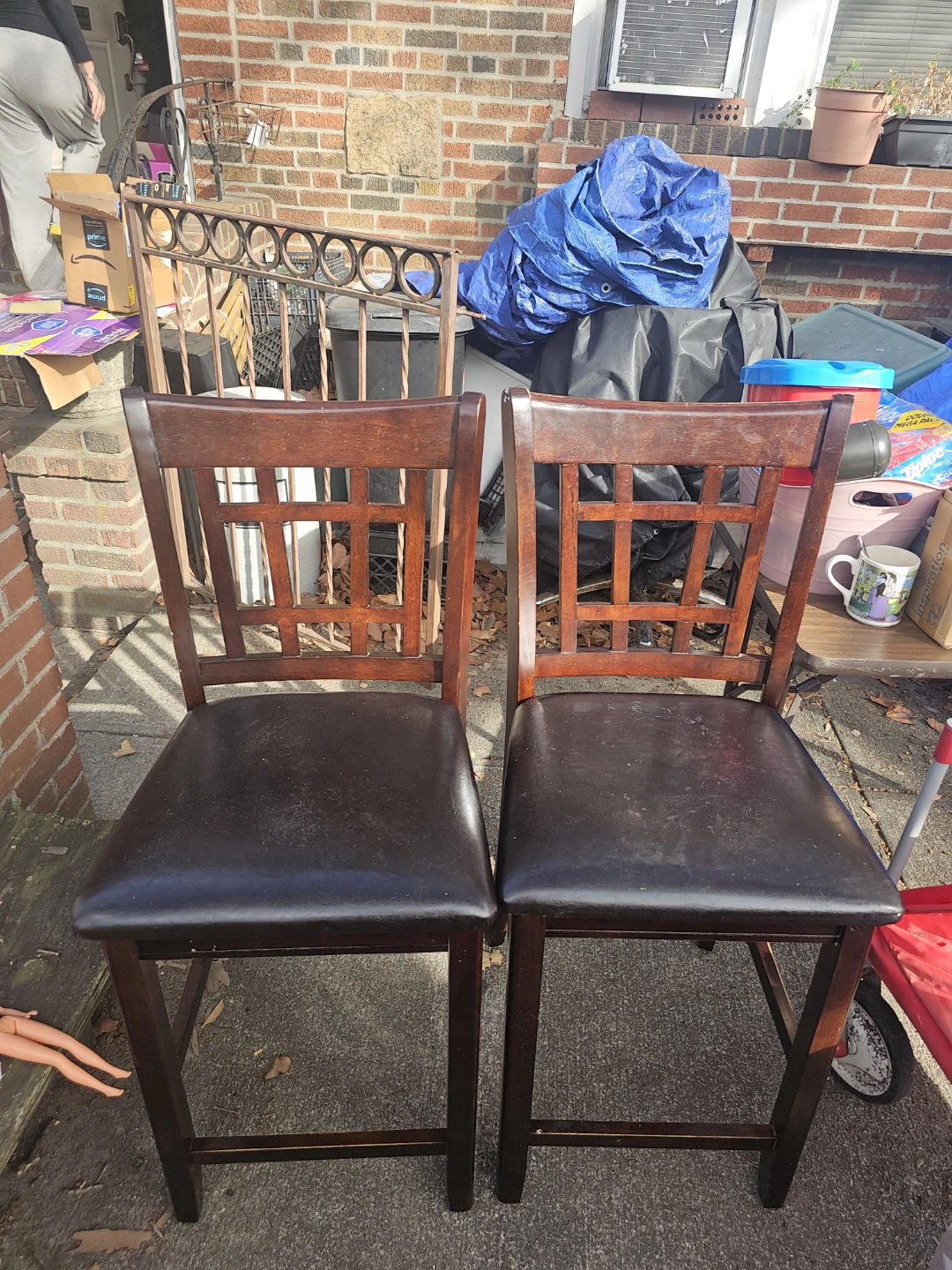 Bar Height Wood and Leather Stools