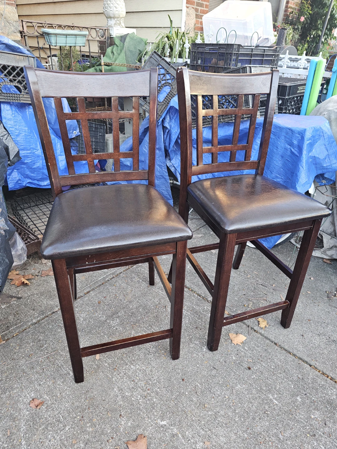 Bar Height Wood and Leather Stools - photo 2