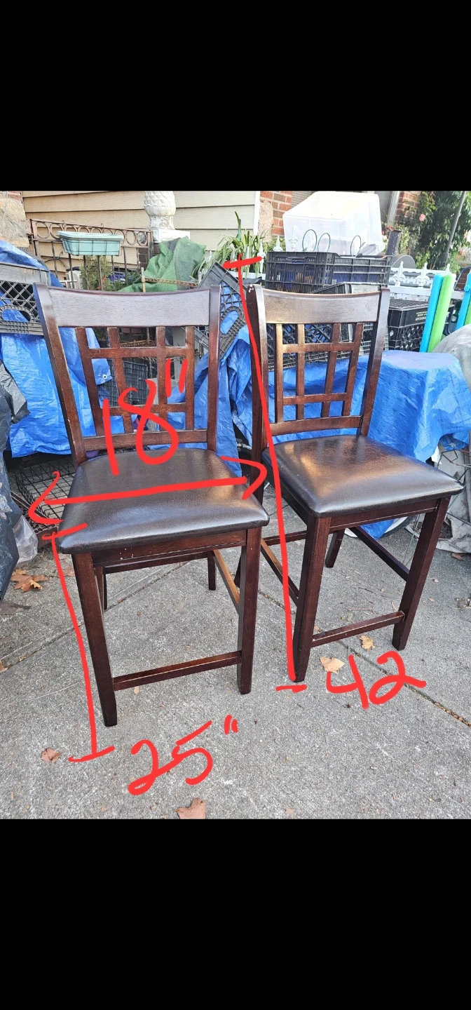 Bar Height Wood and Leather Stools - photo 3