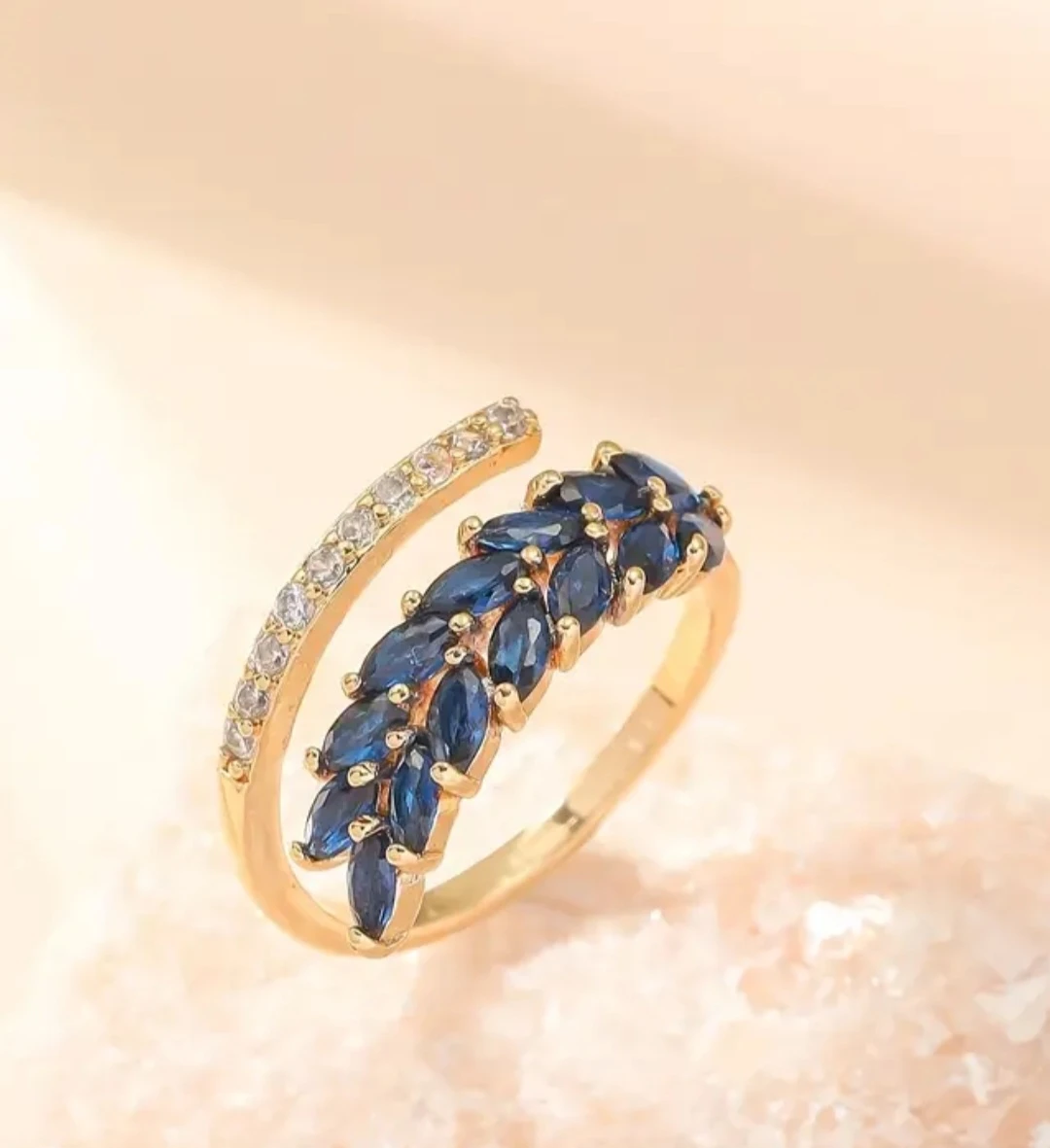 Adjustable Ring with Blue Gemstones