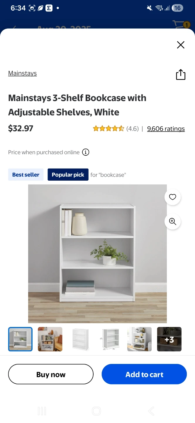 Mainstays 3-Shelf Bookcase - White