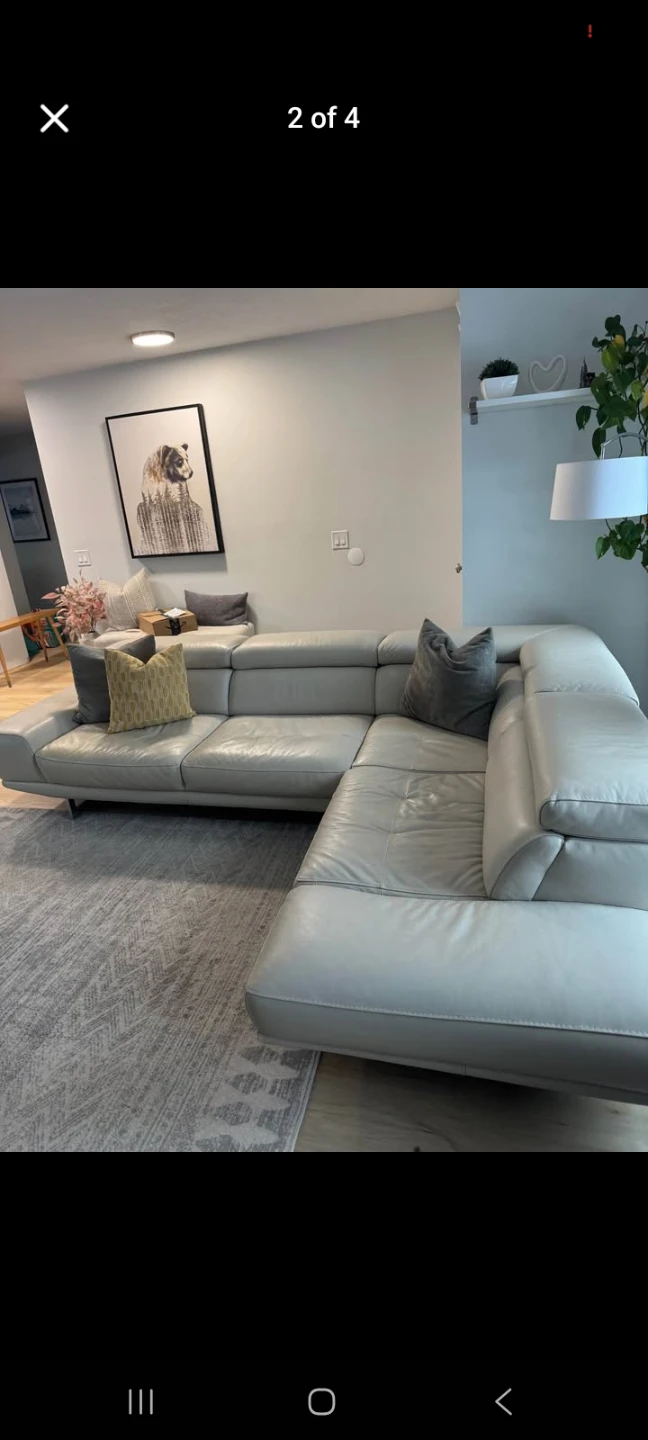 Light Grey Leather Sectional Sofa - photo 2