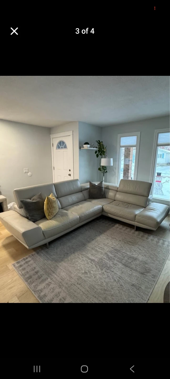 Light Grey Leather Sectional Sofa - photo 3