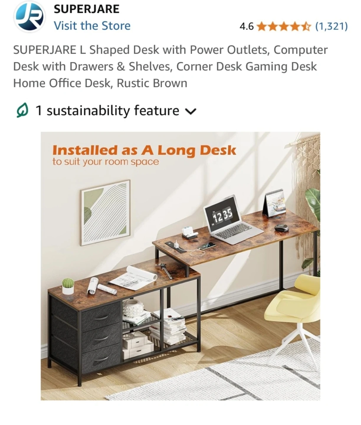 SUPERJARE L-Shaped Desk with Drawers - photo 5