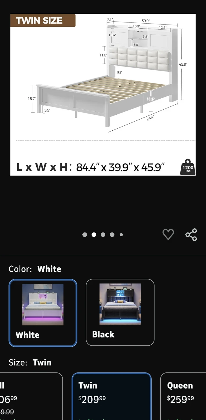 Rolanstar Twin Bed Frame w/ Charging Station - White - photo 4