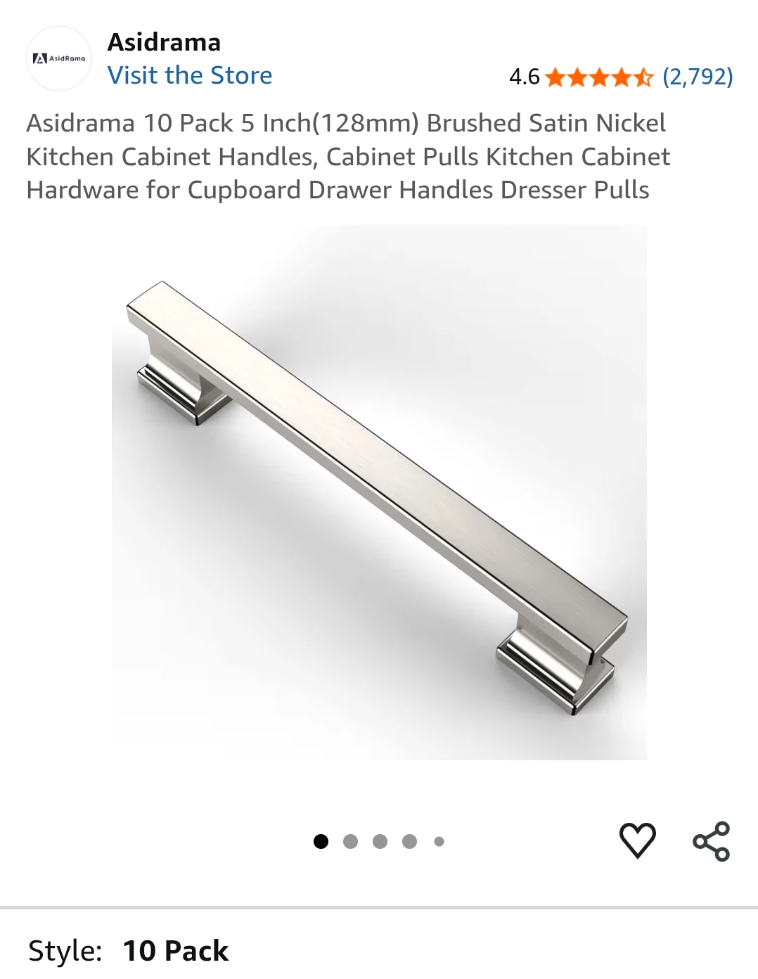 Asidrama 5" Cabinet Hardware - Brushed Satin Nickel 20 PCs