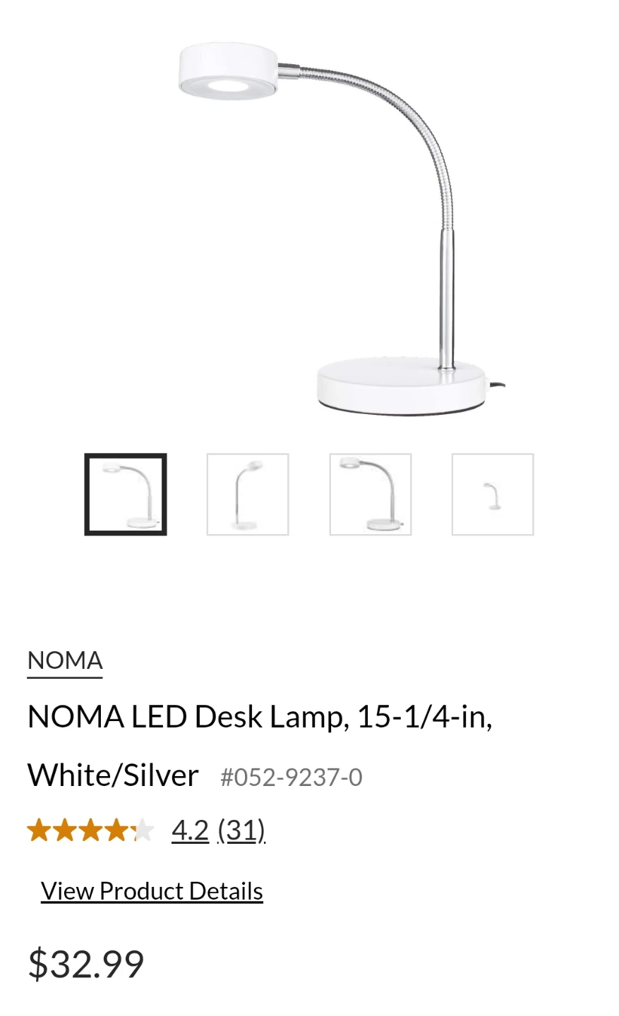 NOMA LED Desk Lamp, 15-1/4-in, White/Silver - photo 2