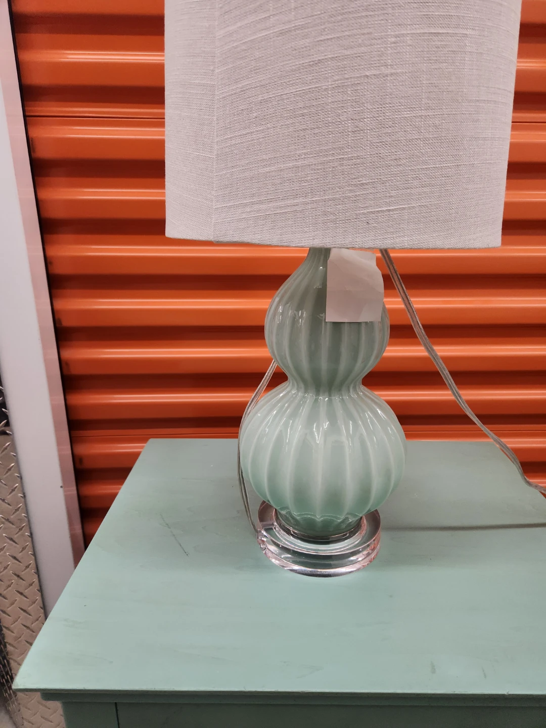 side table Lamp with White Linen Shade
