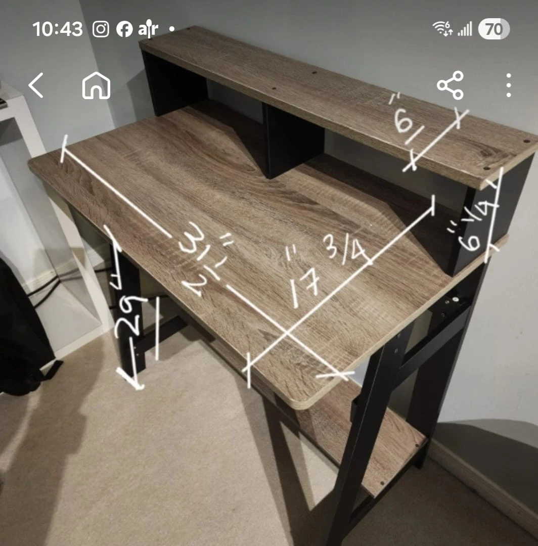 Wood grain computer desk with shelf