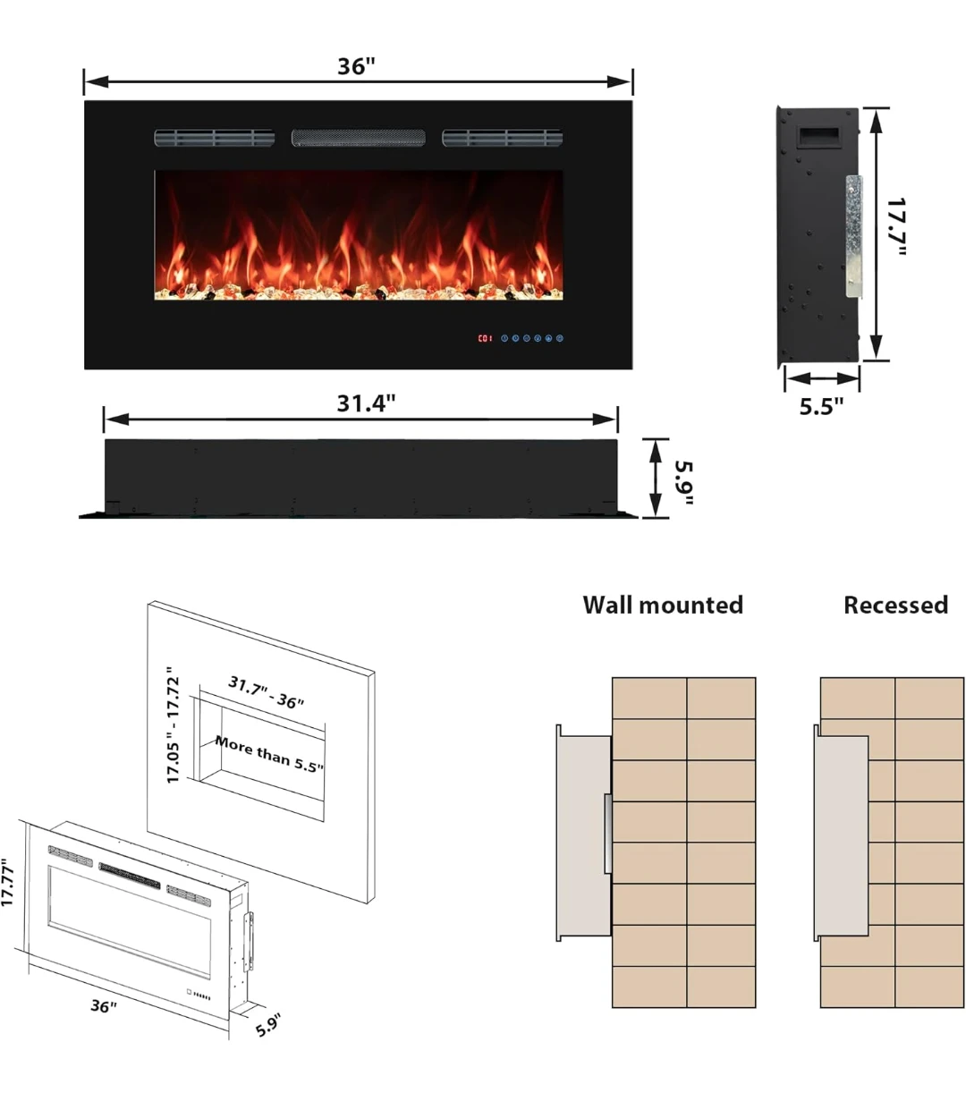 36" Electric Fireplace with 13 Color Flame & Fuel Bed - photo 3