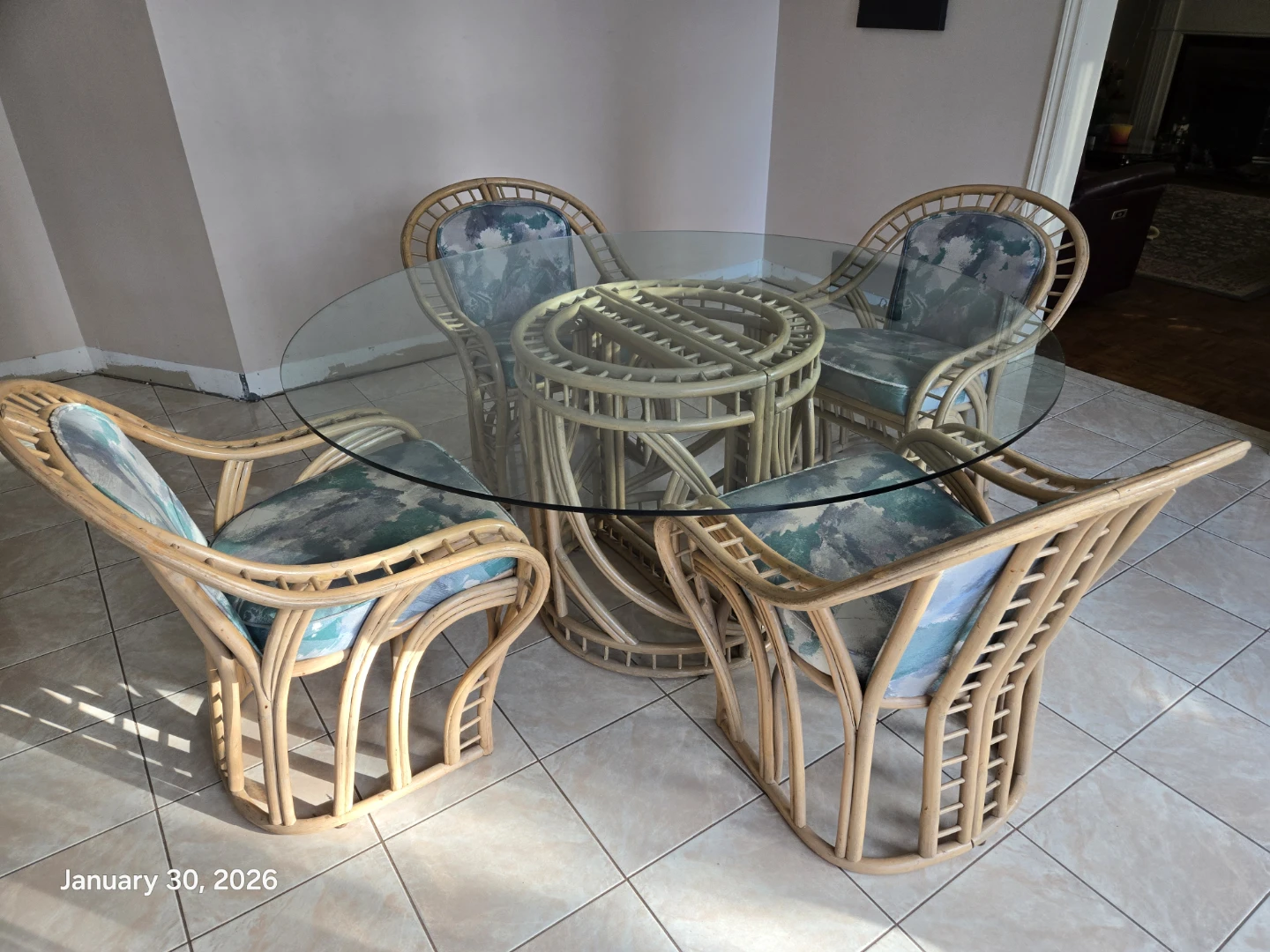 Rattan Dining Set with 60" Glass Top Table and 4 Chairs