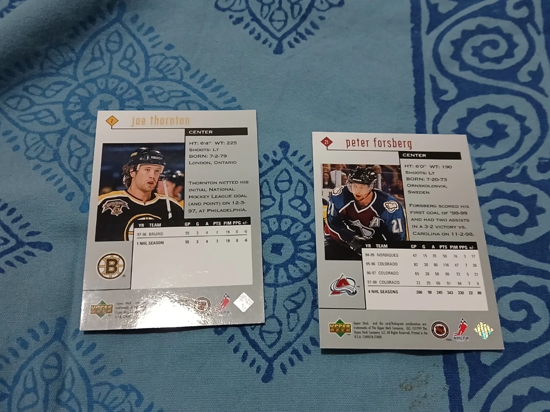 Joe Thornton & Peter Forsberg NHL Hockey Cards - photo 3