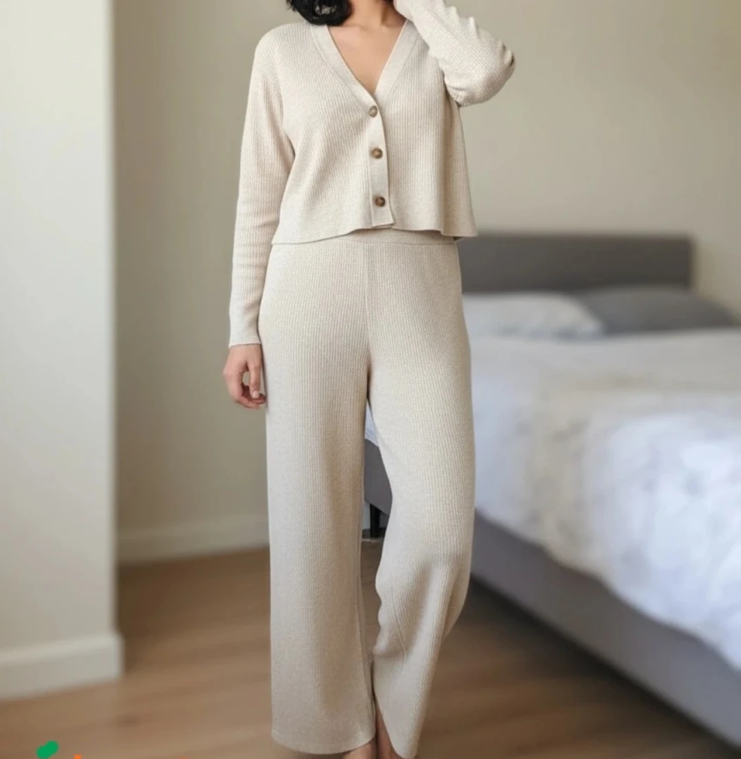 Beige Knit Lounge Set
