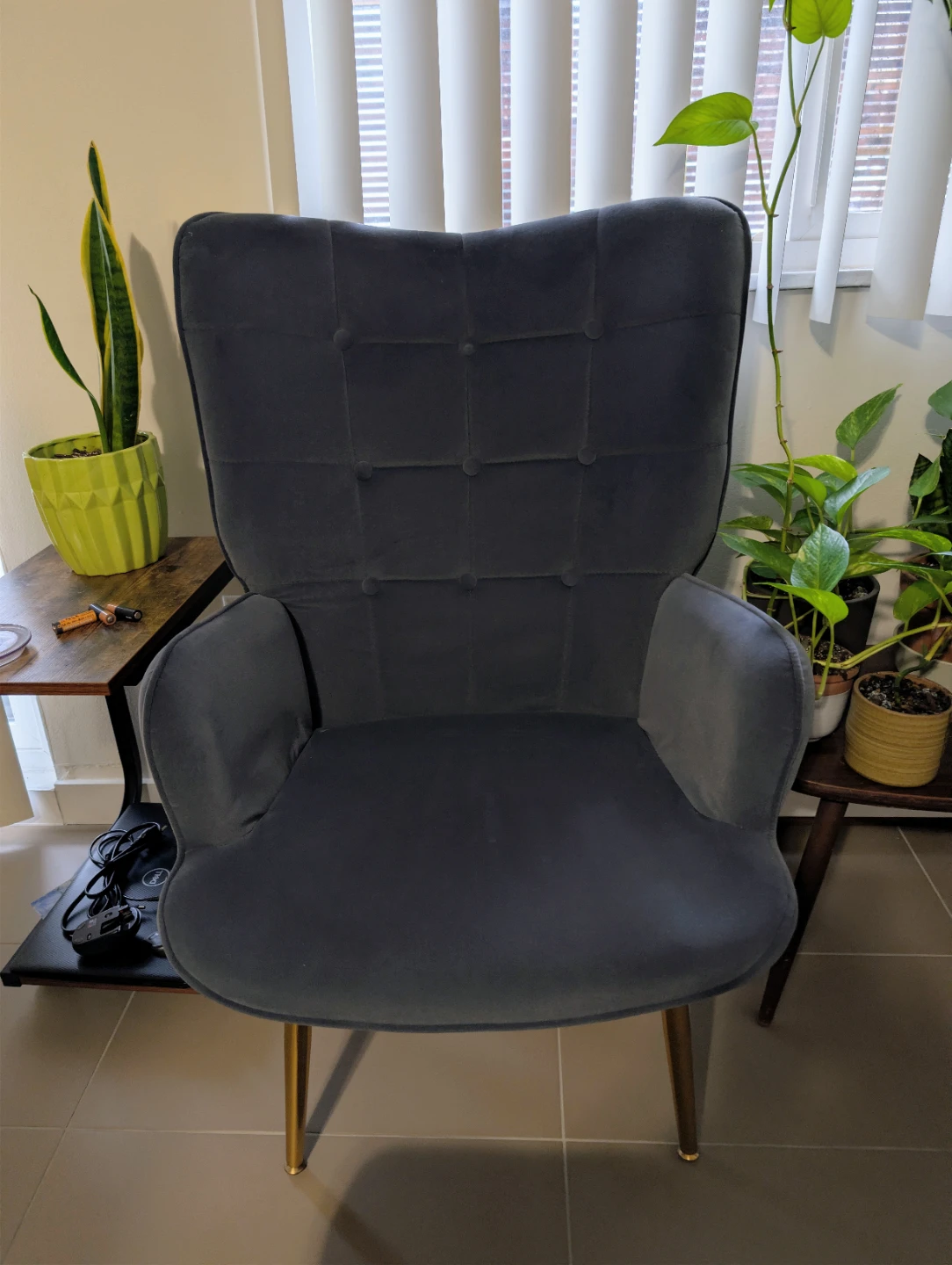 Grey Velvet Accent Chair with Ottoman - photo 2