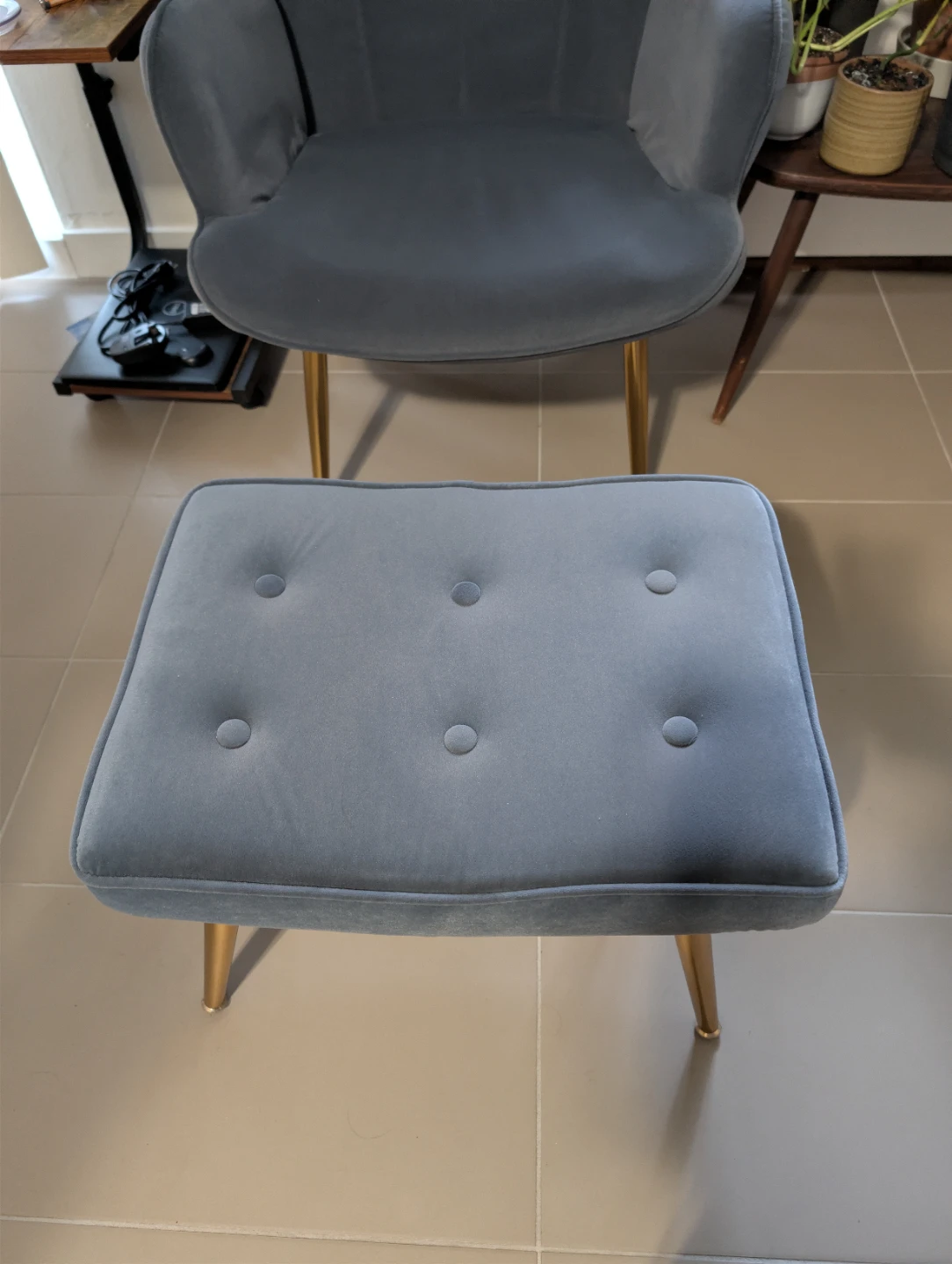 Grey Velvet Accent Chair with Ottoman - photo 3