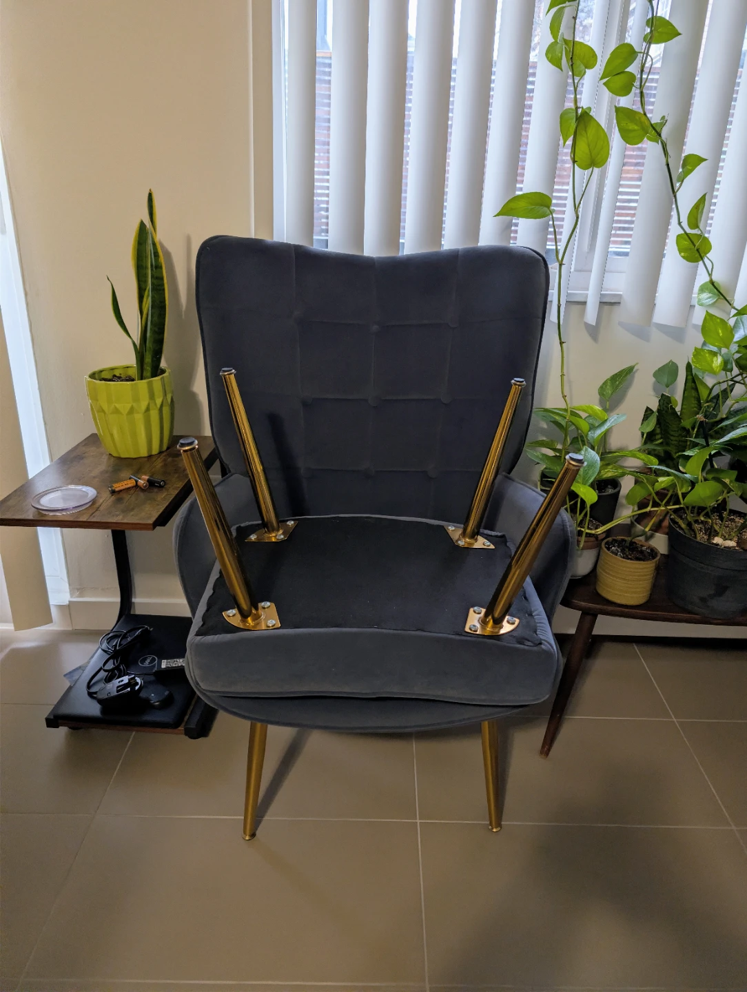 Grey Velvet Accent Chair with Ottoman - photo 4