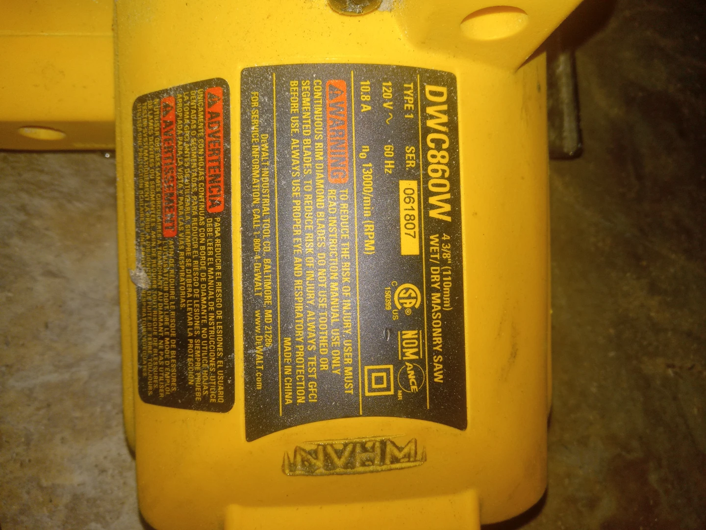 DeWalt DWC860W 4 3/8" Wet/Dry Masonry Saw - photo 5