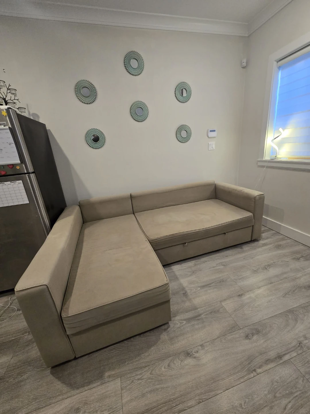Beige Sectional Sofa with Pull-Out Bed