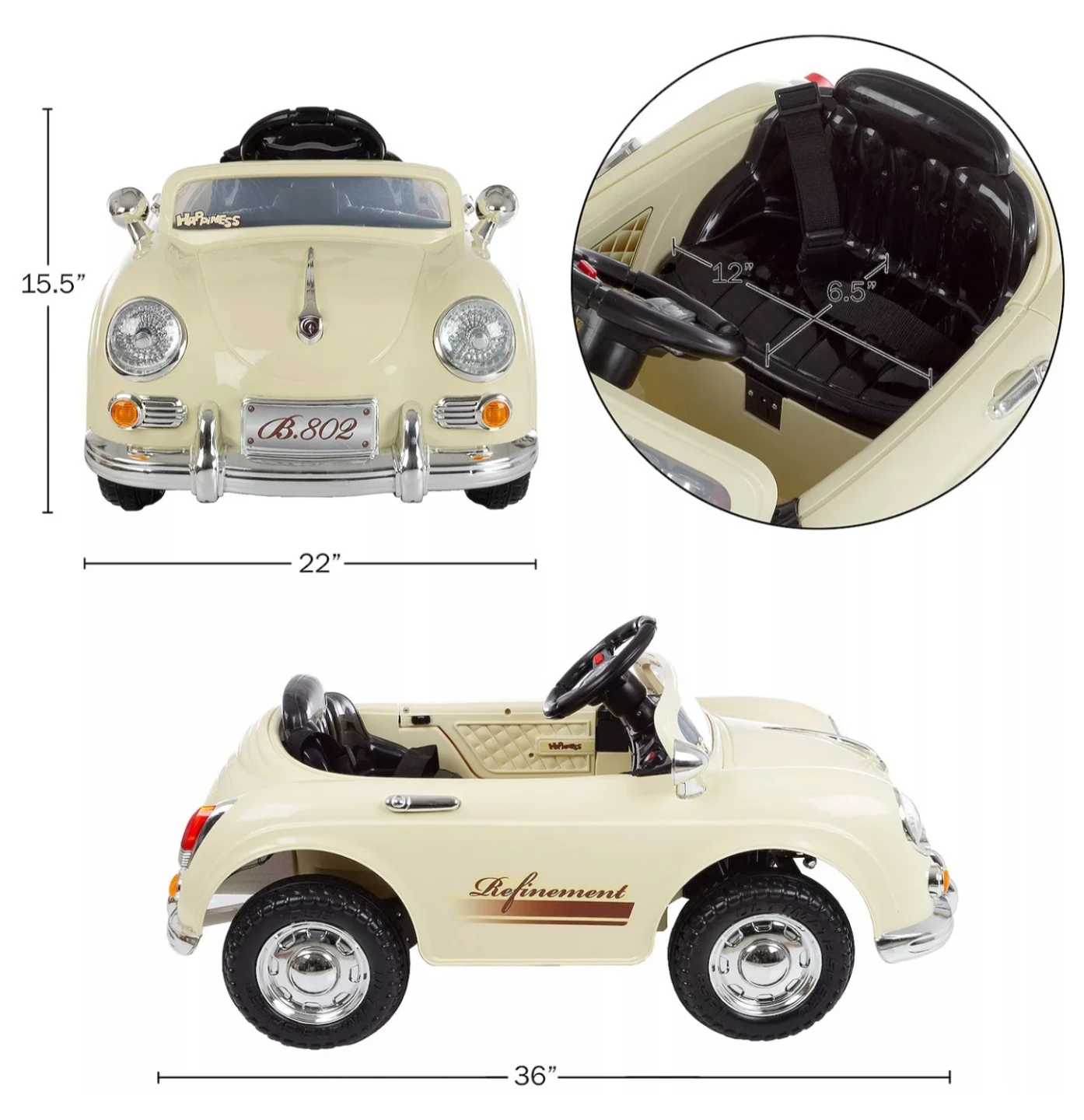 Kids Ride-On Electric Car - Vintage Style, Working Headlights - photo 3