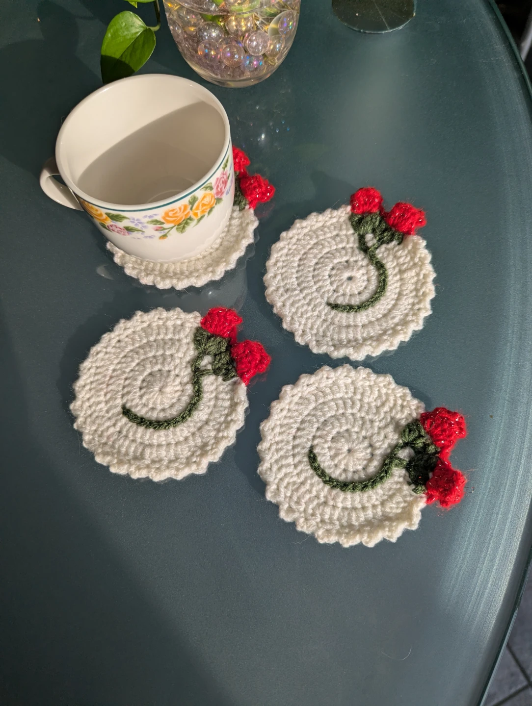 Handmade Crochet Coasters with Rose Design (Set of 6) - photo 4