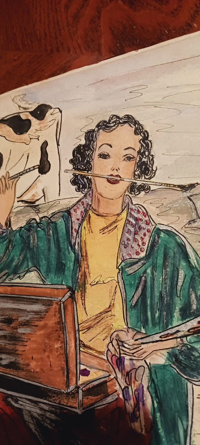 Antique  1930s Artwork Colorful Drawing - photo 3