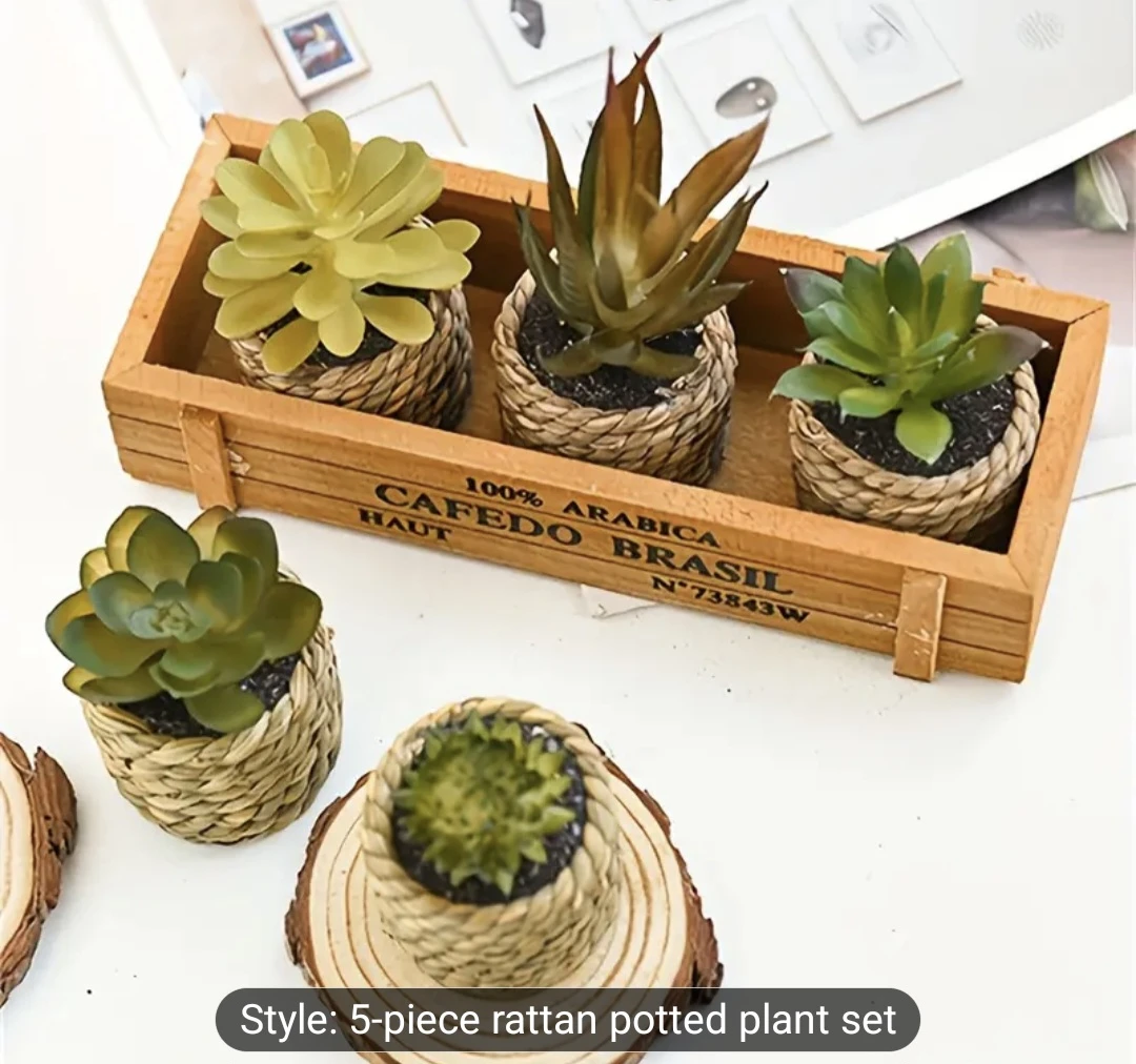 5-Piece Artificial Rattan Potted Plant Set🥕 - photo 5