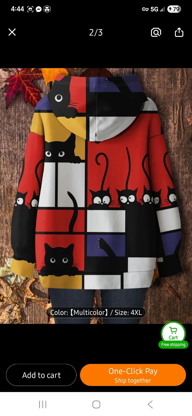 NEW Multicolor Cat Print Hoodie 😻 - photo 2